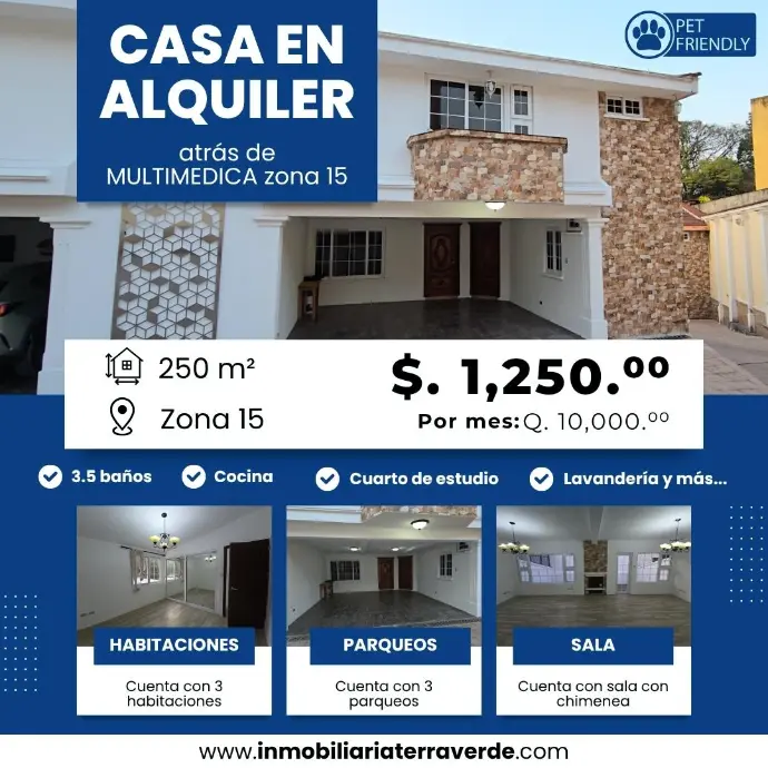 Renta casa Zona 15 | 250 m2