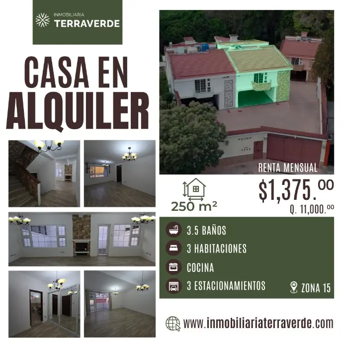 Renta casa Zona 15 | 250 m2