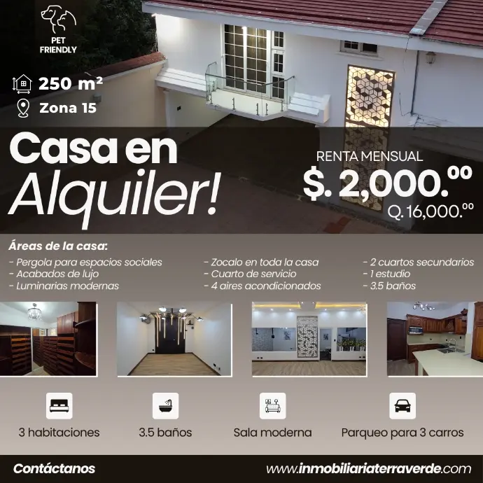 Renta casa Zona 15 | 250 m2 