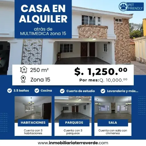 Renta casa Zona 15 | 250 m2