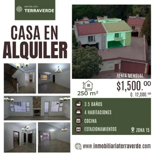 Renta casa Zona 15 | 250 m2